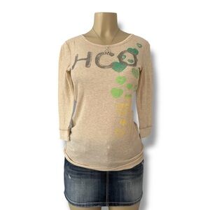 Cream Graphic Sweater with Green and Yellow Accents